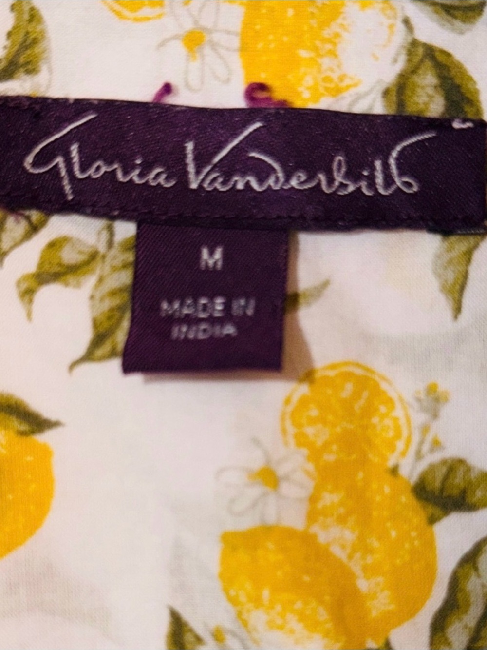 Gloria Vanderbilt Lemon Print Button Front Shirt Women’s Medium 100% Cotton Long - Picture 3 of 8